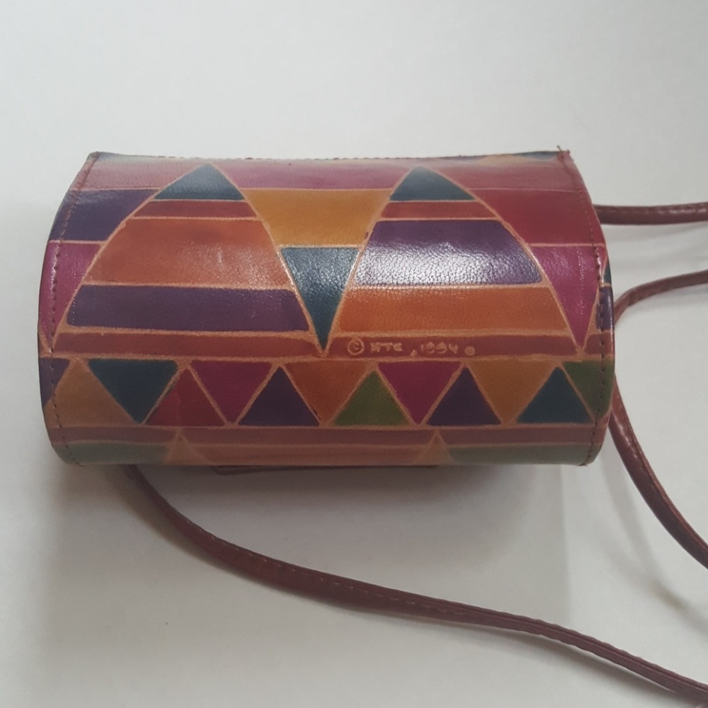 Geometric print vintage leather purse crossbody - Picture 6 of 8